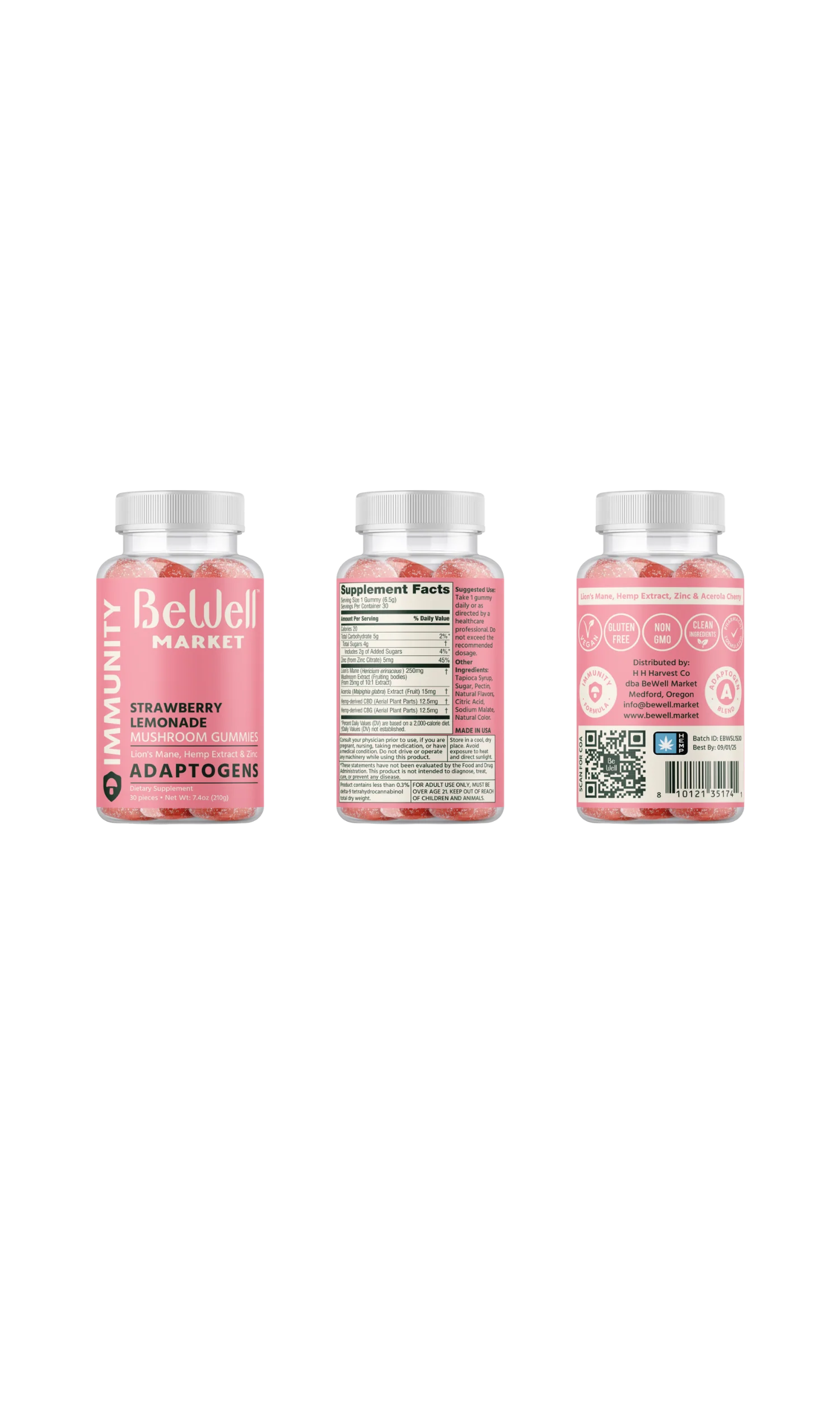 Bewell mushroom gummies immunity strawberry lemonade